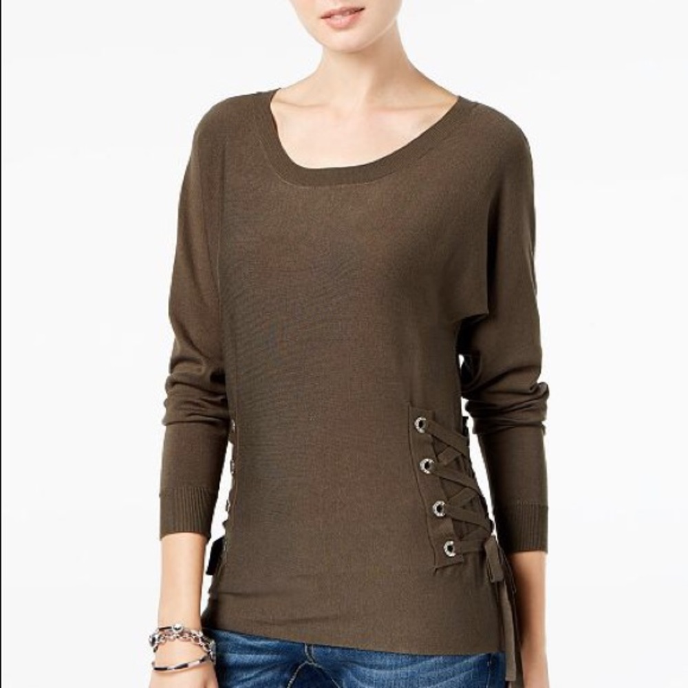 Scoop-Neck Lace-Up Sweater